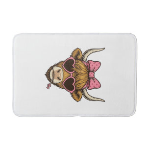 Tapis De Bain T-shirt vintage Cute Highland Cow Heart Lunettes D