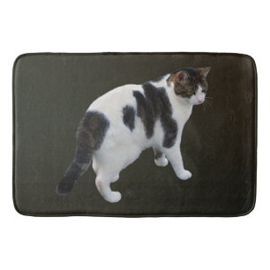 Tapis De Bain Tabby Blanc Avec Patches Sombres