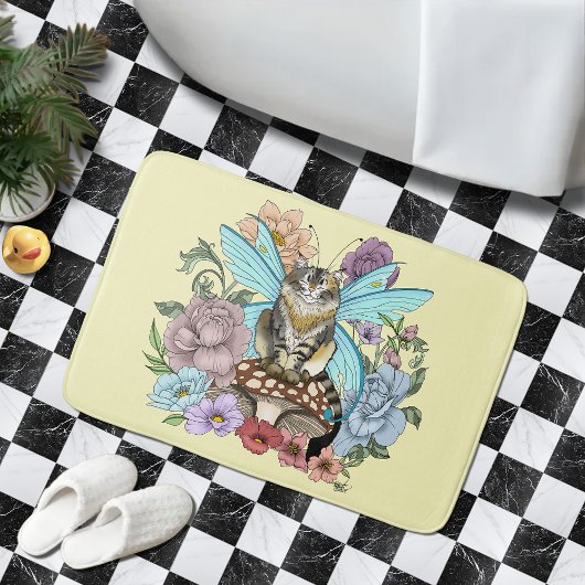 Tapis De Bain Tabby Fairy Cat Mushroom Floral