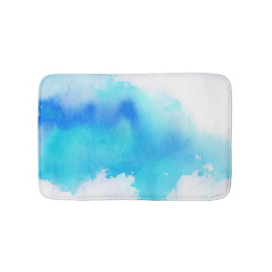 Tapis De Bain Tache bleue, peint à la main abstrait d'aquarelle