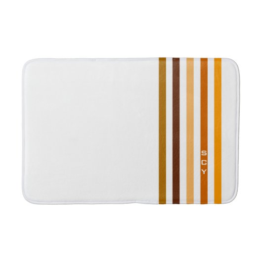 Tapis De Bain Tan Brown Orange Vertical Stripes Monogramme (Devant)