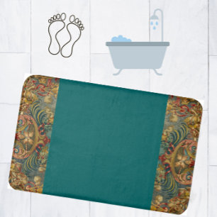 Tapis De Bain Tapisserie ancienne bijou tons foncé Turquoise pht