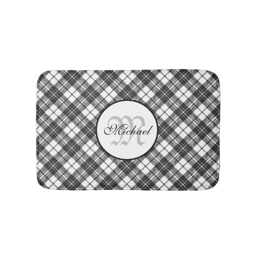 Tapis De Bain Tartan motif Noël noir blanc Monogramme (Devant)