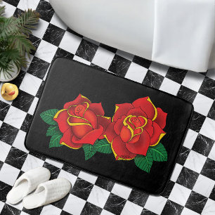 Tapis De Bain Tatouage aux roses rouges