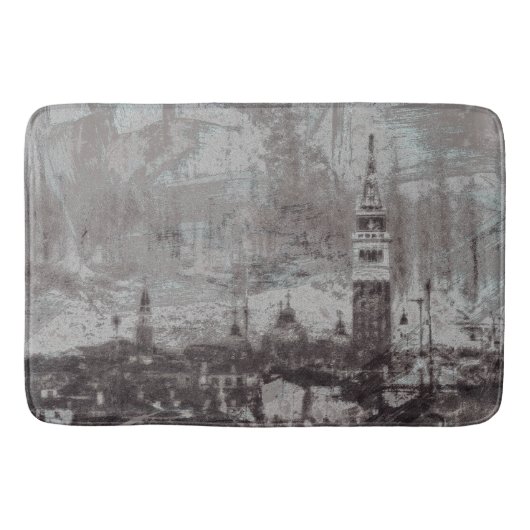 Tapis De Bain Taupe et Cyan en détresse Skyline Venice Italie (Devant)