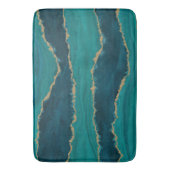 Tapis De Bain Teal Agate Waves – Abstract Marble with Gold (devant Vertical)