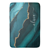 Tapis De Bain Teal Aqua Bleu Vert Agate Géode Monogramme Or (devant Vertical)