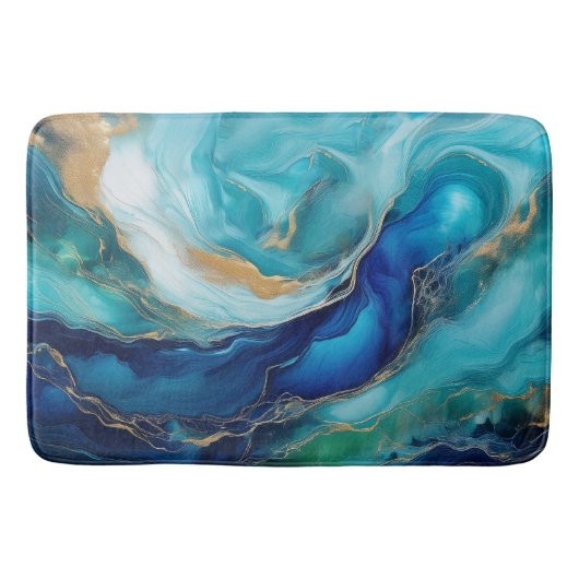 Tapis De Bain Teal Tranquilité : Art Océanique Abstrait (Devant)