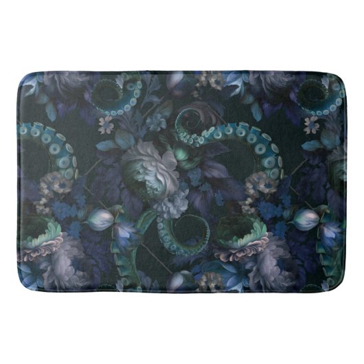 Tapis De Bain Tentacle Turquoise De Cthulhu Gothique Avec Fleurs (Devant)
