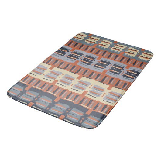 Tapis De Bain Terracotta et bandes Abstraites bleues (Angle)
