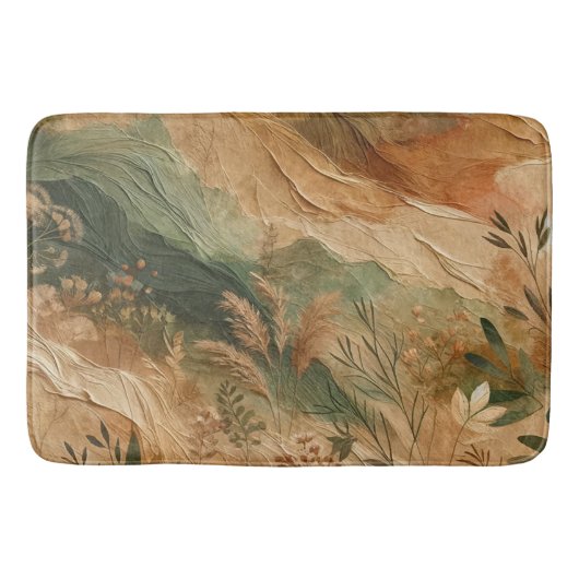 Tapis De Bain Terracotta Pêche Fleurs Pressées Bohème (Devant)