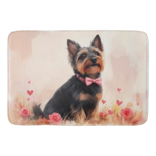 Tapis De Bain Terrier Australien avec des Roses - Saint-Valentin (Devant)