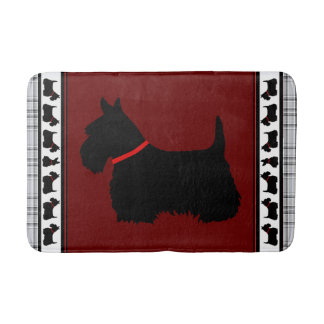Tapis De Bain Terrier écossais/collier rouge/plaid gris, rouge