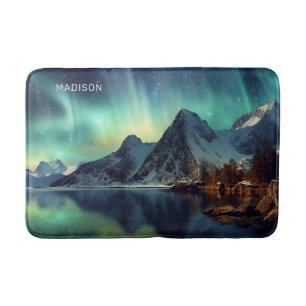Tapis De Bain Texte personnalisé Aurora Borealis