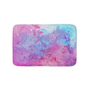 Tapis De Bain Texture créative bleu-rose, taches de peinture.