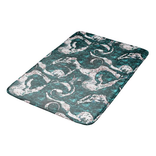 Tapis De Bain Texture des taches blanches mélangées en aquamarin (Angle)