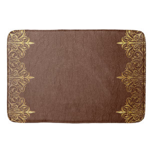 Tapis De Bain Texture en cuir Brown Imprimer Bordure en or