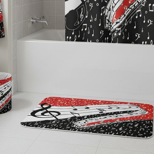 Tapis De Bain Thème musical rouge et noir