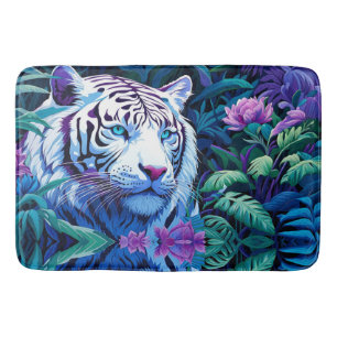 Tapis De Bain Tigre blanc en fleurs violettes