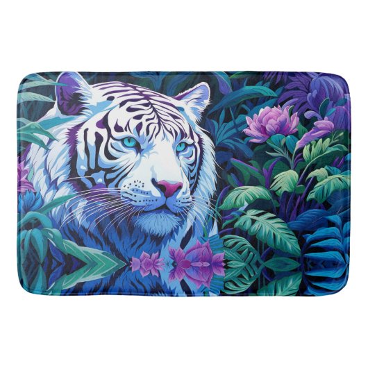 Tapis De Bain Tigre blanc en fleurs violettes (Devant)