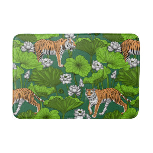Tapis De Bain Tigres dans l'étang blanc de lotus