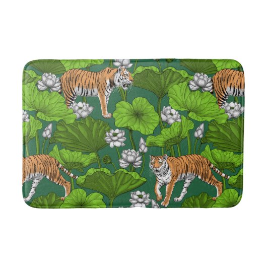 Tapis De Bain Tigres dans l'étang blanc de lotus (Devant)
