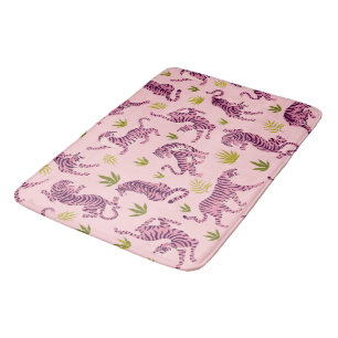 Tapis De Bain Tigres roses mignons Feuilles tropicales Animal ab