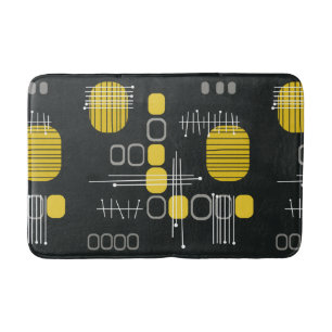 Tapis De Bain Tissu Abstrait atomique noir jaune