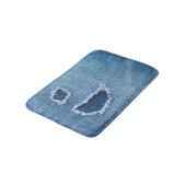 Tapis De Bain Tissu en denim déchiré, teintes bleues. (Angle)