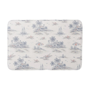 Tapis De Bain Toile de Jouy Bleue Côtière