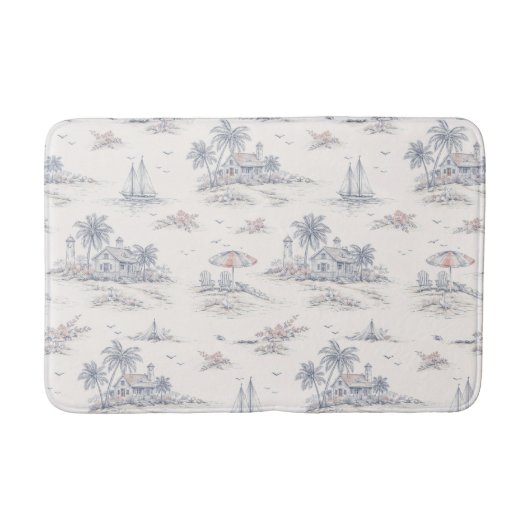 Tapis De Bain Toile de Jouy Bleue Côtière (Devant)