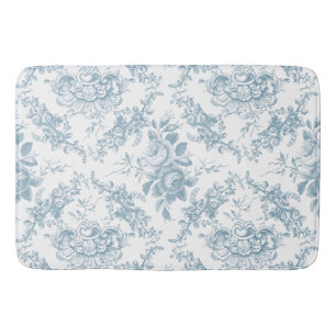 Tapis De Bain Toile floral bleu et blanc gravé élégant