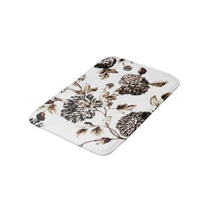 Tapis De Bain Toile floral botanique vintage en bronze et blanc