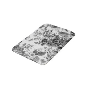 Tapis De Bain Ton gris noir et blanc Toile floral vintage No.3