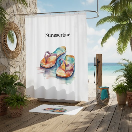 Tapis De Bain tongs colorés aquarelle personnalisable