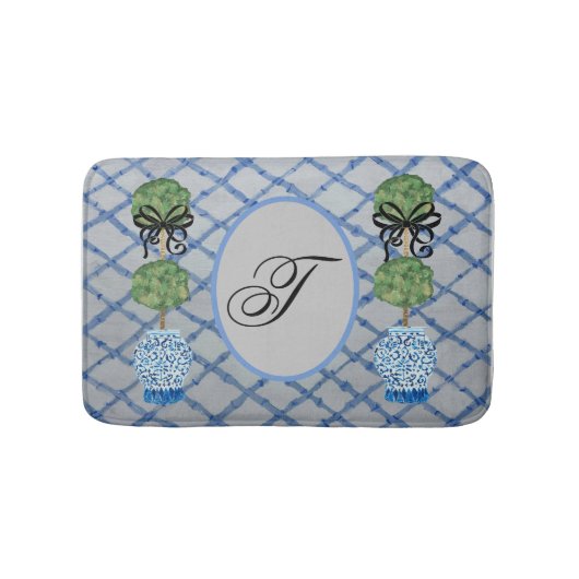 Tapis De Bain Topiacé Bleu Gingembre Jarre Tapis (Devant)