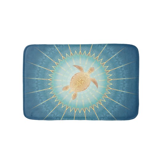 Tapis De Bain Tortue sarcelle dorée et mandala (Devant)