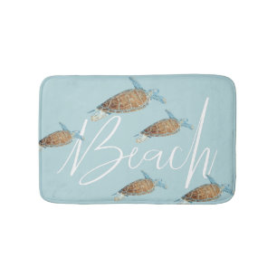 Tapis De Bain Tortues de mer peintes avec texte "Plage"