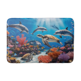 Tapis De Bain Tortues marines et dauphins dans un jardin de cora