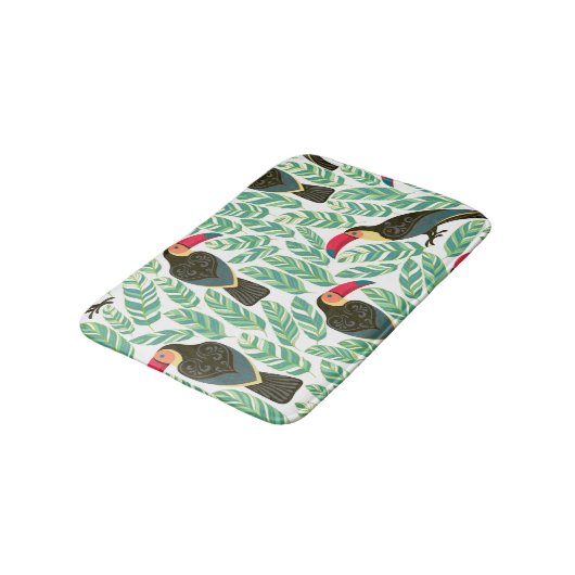 Tapis De Bain Toucans, feuilles tropicaux, motif décoratif. (Angle)