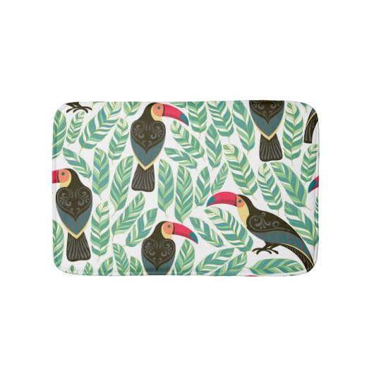 Tapis De Bain Toucans, feuilles tropicaux, motif décoratif. (Devant)