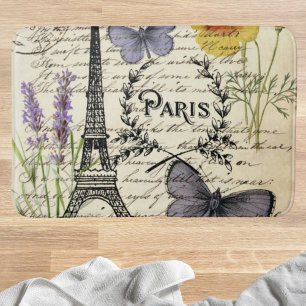 Tapis De Bain tour eiffel de paris, papillon rustique vintage