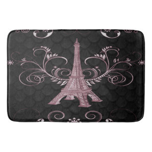 Tapis De Bain Tour Eiffel Flore rose Brillant