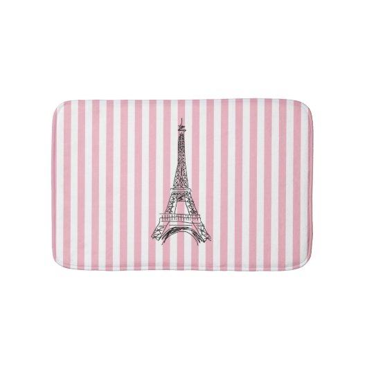 Tapis De Bain Tour Eiffel Mat de bain rose et blanc en bande (Devant)
