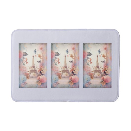 Tapis De Bain Tour Eiffel Papillons et Fleurs (Devant)