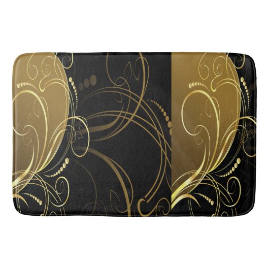 Tapis De Bain tourbillon or, floral, noir, chic, moderne, design (Devant)