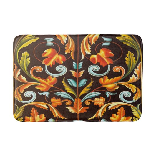 Tapis De Bain tourbillons fleuris jaune orange automne feuilles (Devant)