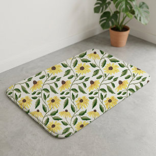 Tapis De Bain Tournesol Aquarelle Fleur Sauvage Jaune Vert