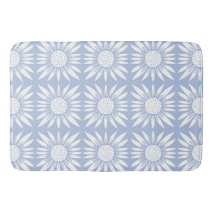 Tapis De Bain Tournesol Bleu Blanc Carrelage Floral Motif