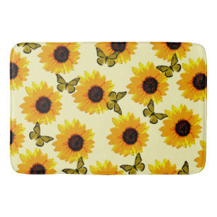 Tapis De Bain Tournesols Et Papillons Peints À L'Huile Jaune,